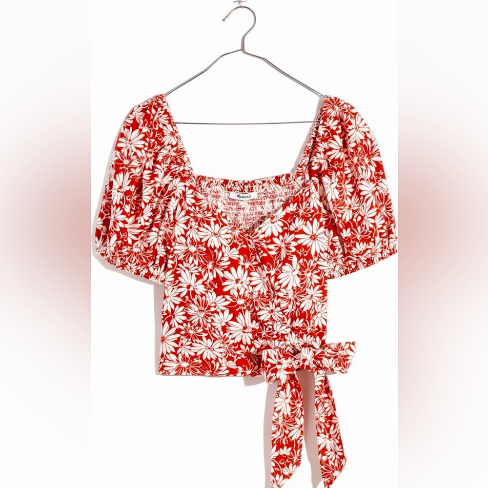 NWT SZ SMALL Madewell Abstract Floral Sweetheart Puff SleeveLinen Blend …